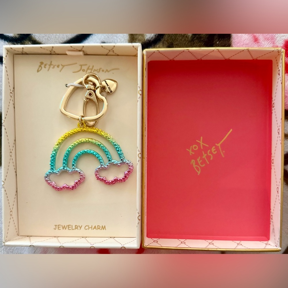 Betsey Johnson Multicolor Crystal Rainbow Keychain - Gold Hardware